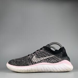 Nike Free RN Flyknit 2018 Women's 9 Black Pink Running Sneakers Walking Shoe GUC